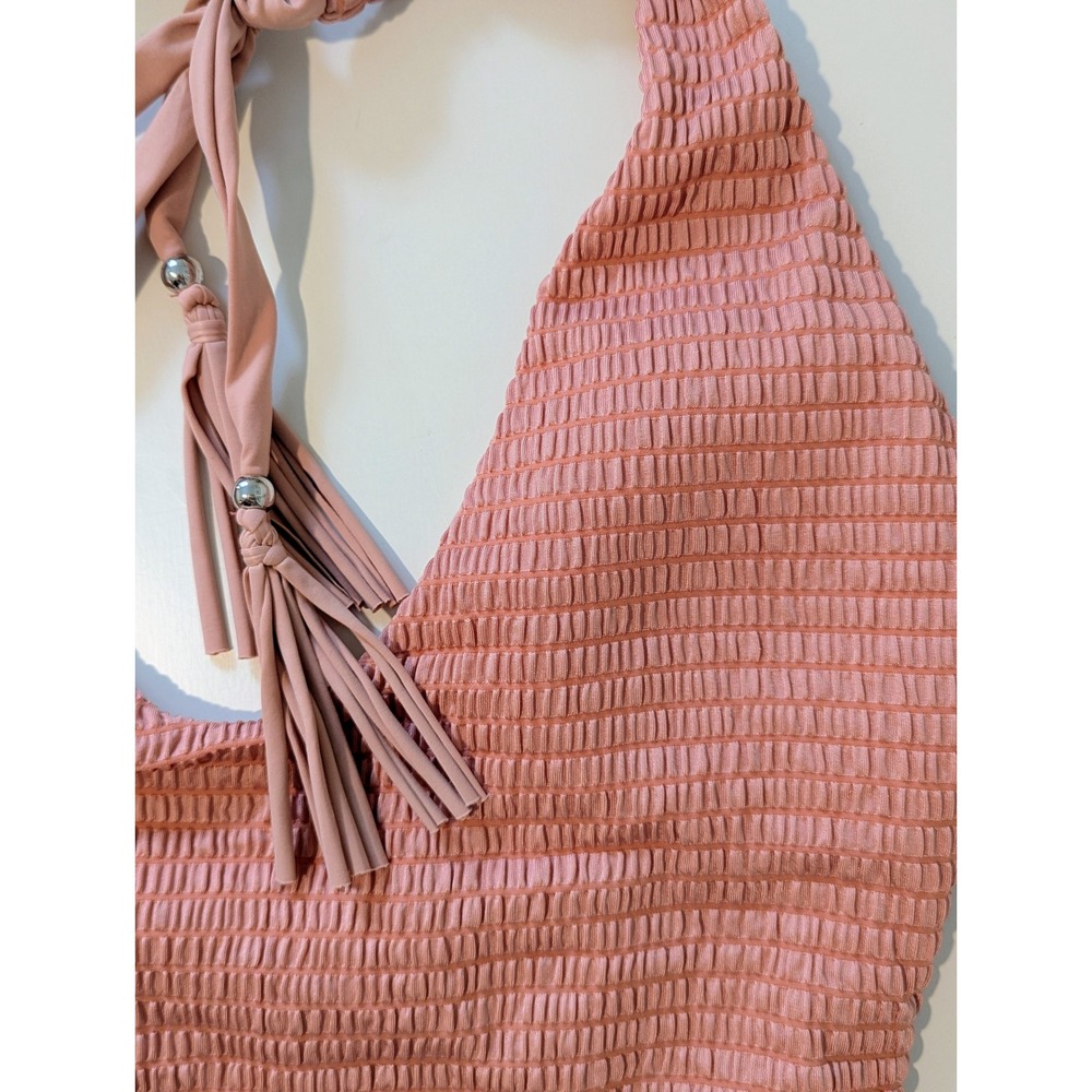 Isabella‎ Rose Womens Smocked Halter One Piece Swimsuit Tassel Pink Large NEW - Picture 5 of 7